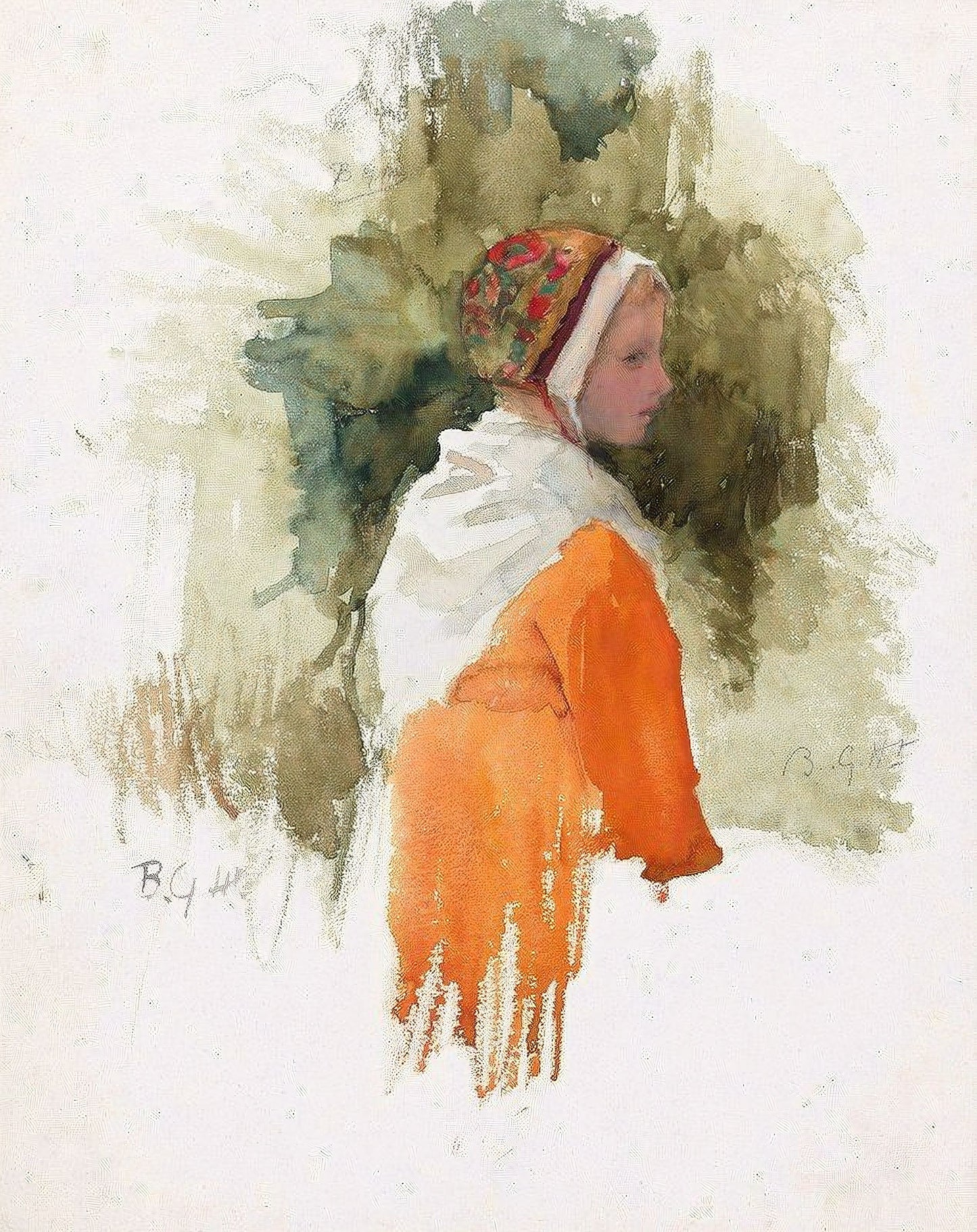 #FN23007 Girl in hat and orange dress –Bramine Hubrecht